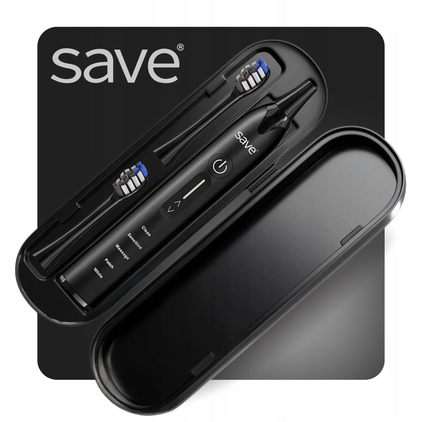 Elektrinis sonic dantų šepetėlis, įkrovimo bazė + 6 antgaliai, dėklas