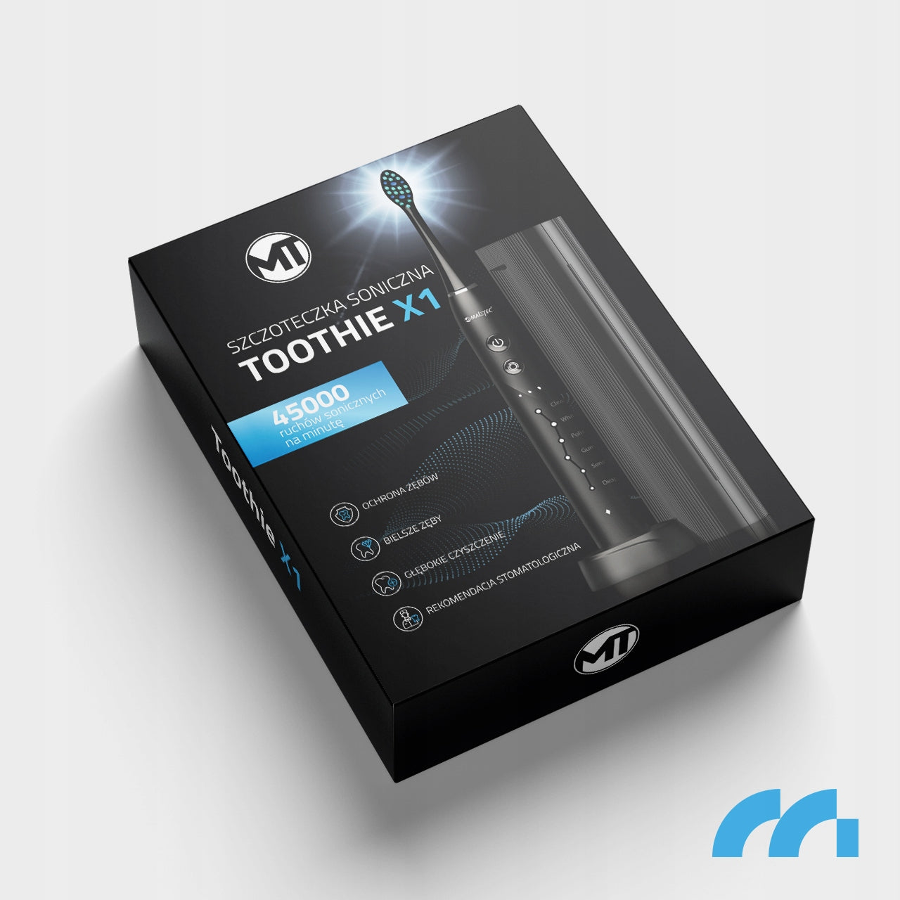 Elektrinis sonic dantų šepetėlis, atsparus vandeniui, su 6 antgaliais ir dėklu.