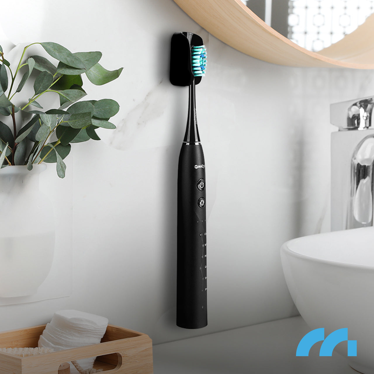 Elektrinis sonic dantų šepetėlis, atsparus vandeniui, su 6 antgaliais ir dėklu.