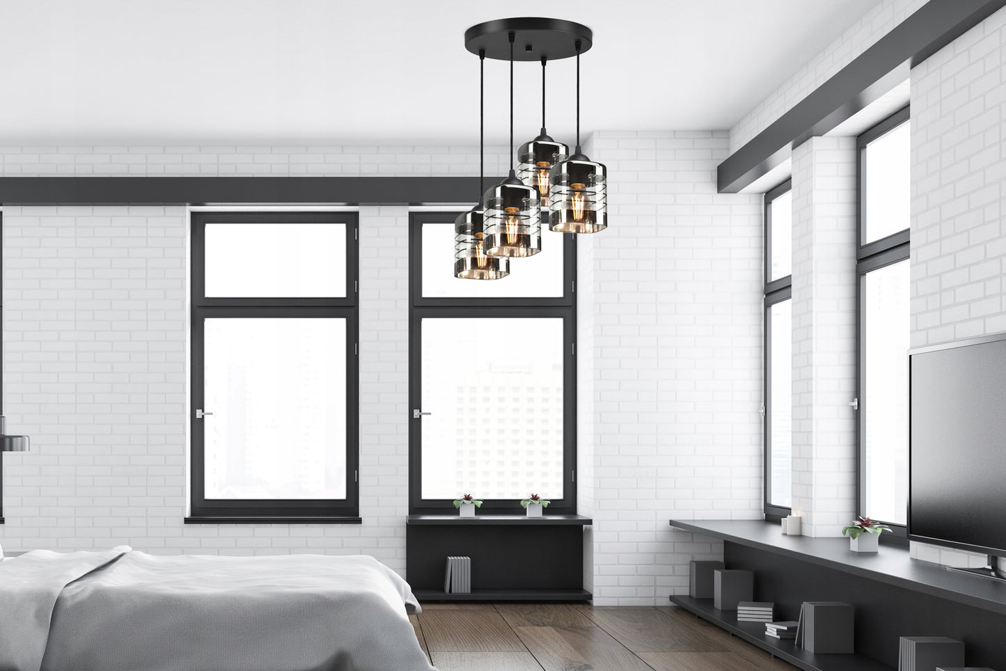 STIKLINĖ PAKABINAMA LUBINĖ LAMPOS ŠVIESTUVAS LED