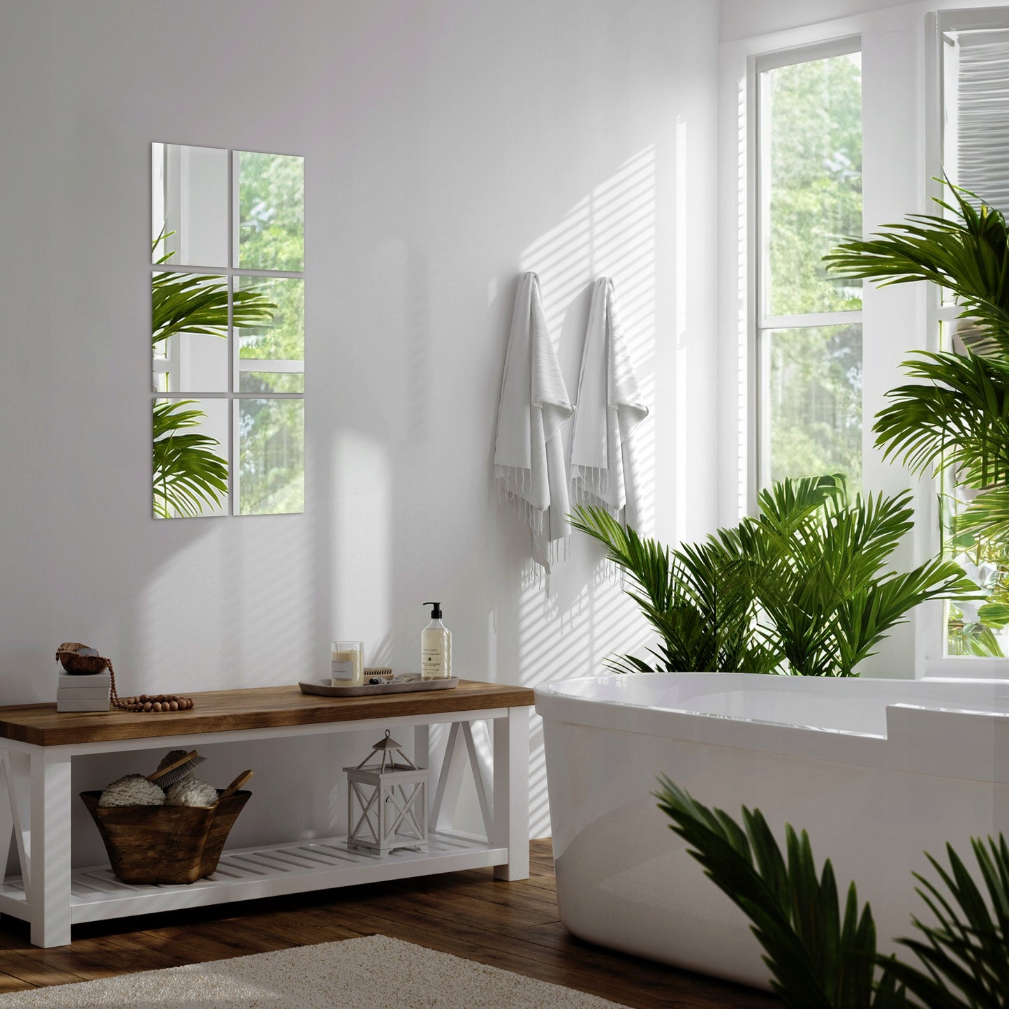 Savaime lipnios veidrodinės plytelės, lipdukai ant sienos, 6 vnt. rinkinys