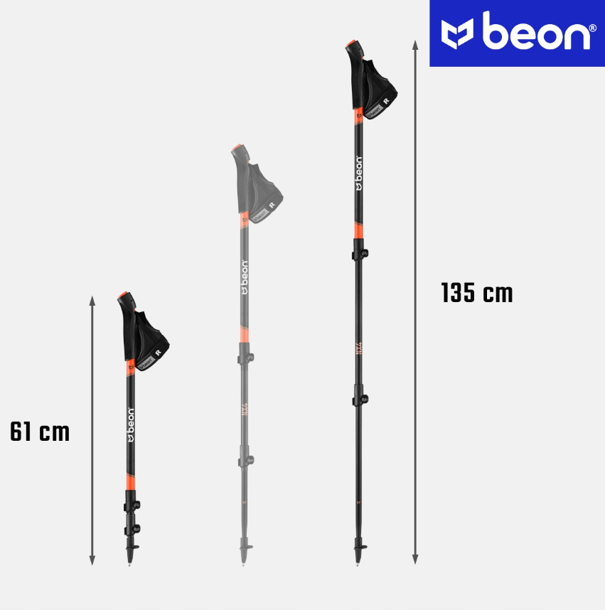 Beon NX2 – reguliuojamos ir sulankstomos Nordic Walking lazdos (61–135 cm)