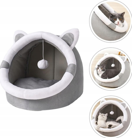 Minkštas namelis katėms – jaukus guolis su pagalvėle