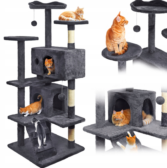 Draskyklė – namelis katėms 138 cm, tamsiai pilkos spalvos