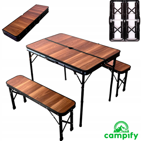"Campify" stalo + dviejų suolų rinkinys – idealus kempingams