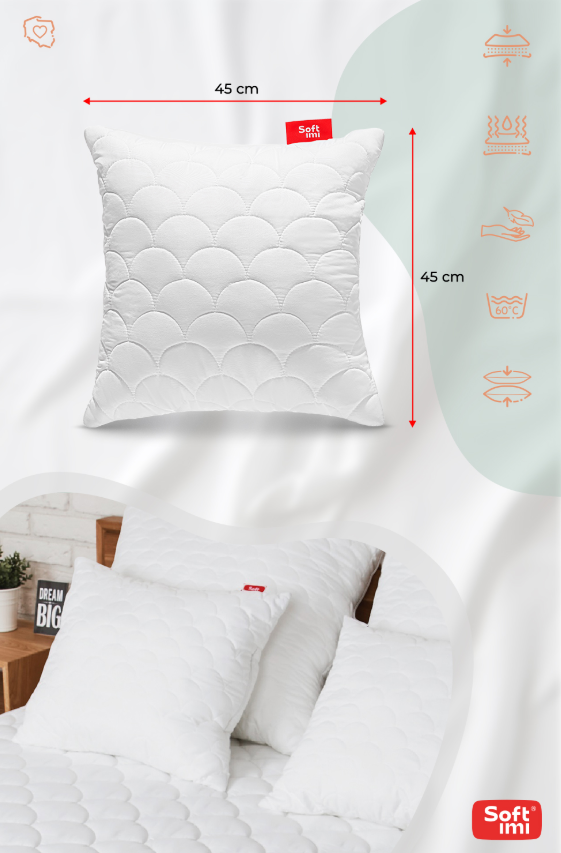 „Softimi“ – 2 vnt. antialerginės pagalvės 45×45 cm su užtrauktuku
