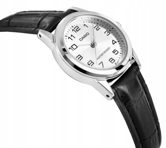 Moteriškas laikrodis "Casio" su juodu odiniu dirželiu