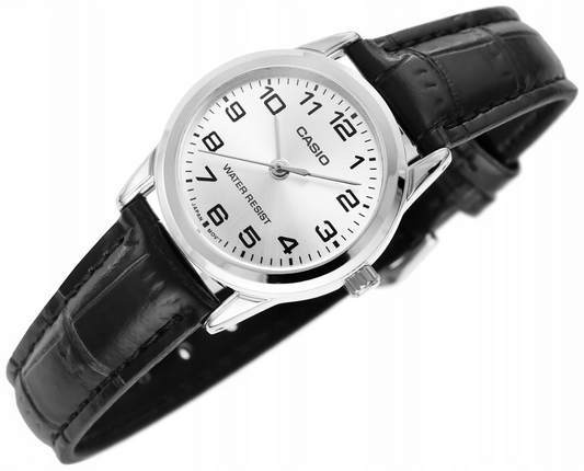 Moteriškas laikrodis "Casio" su juodu odiniu dirželiu