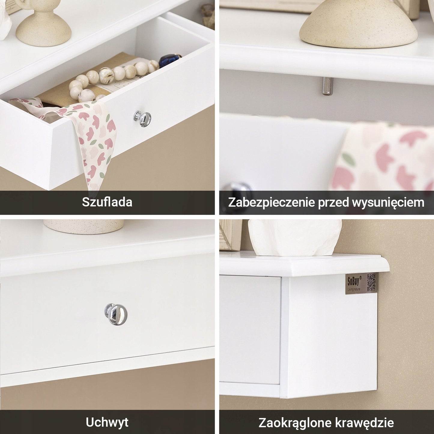 Sobuy Baltas sieninis pakabinamas su 2 stalčiais lentynų stovas svetainei FRG43-W