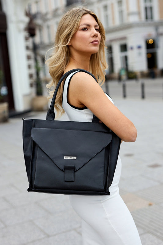 Didelė moteriška odinė rankinė, pirkinių krepšys A4, saffiano odos, Beltimore