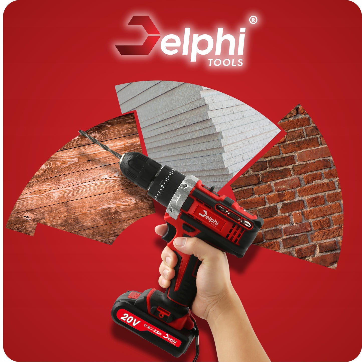 Akumuliatorinis smūginis gręžtuvas-suktuvas, galingas, 20V, su 2 akumuliatoriais