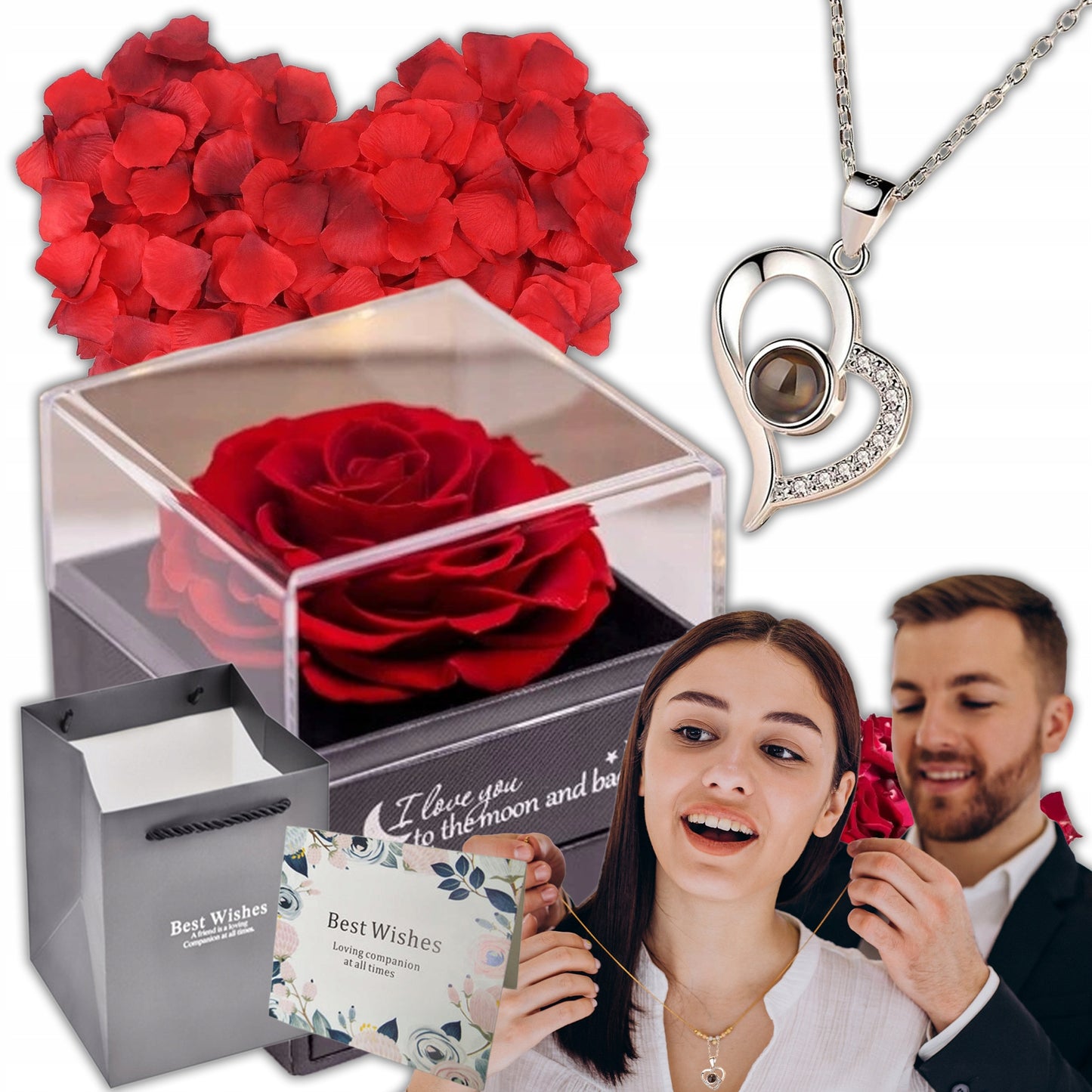 Amžina rožė stikle su karoliais Valentino dienos dovana merginai