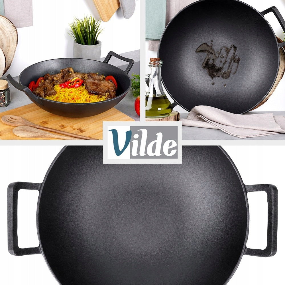 Ketaus WOK keptuvė, didelė keptuvė maisto kepimui ir troškinimui ant viryklės ar laužo, 36 cm