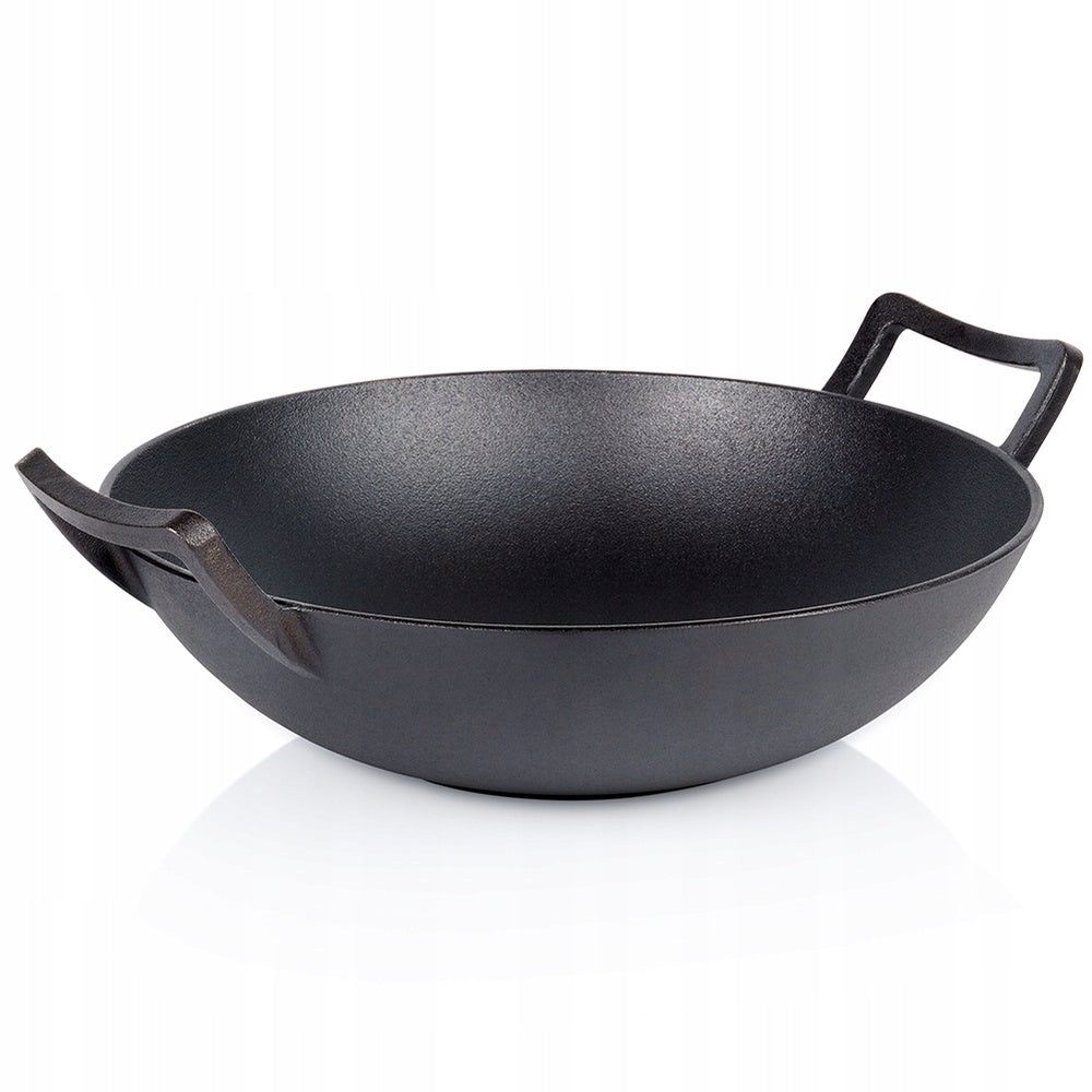 Ketaus WOK keptuvė, didelė keptuvė maisto kepimui ir troškinimui ant viryklės ar laužo, 36 cm