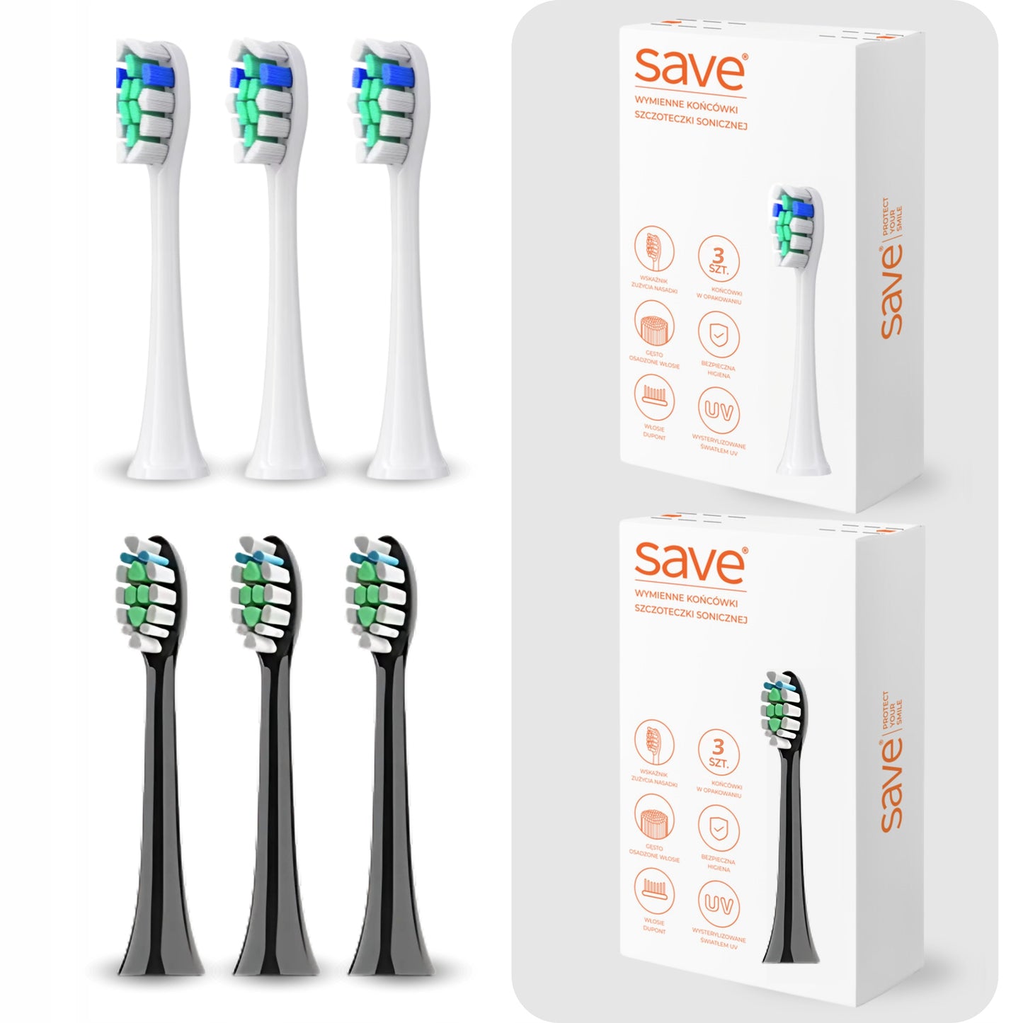 Rinkinys 2x Sonic elektrinis dantų šepetėlis su lenkišku meniu, 6 antgaliai