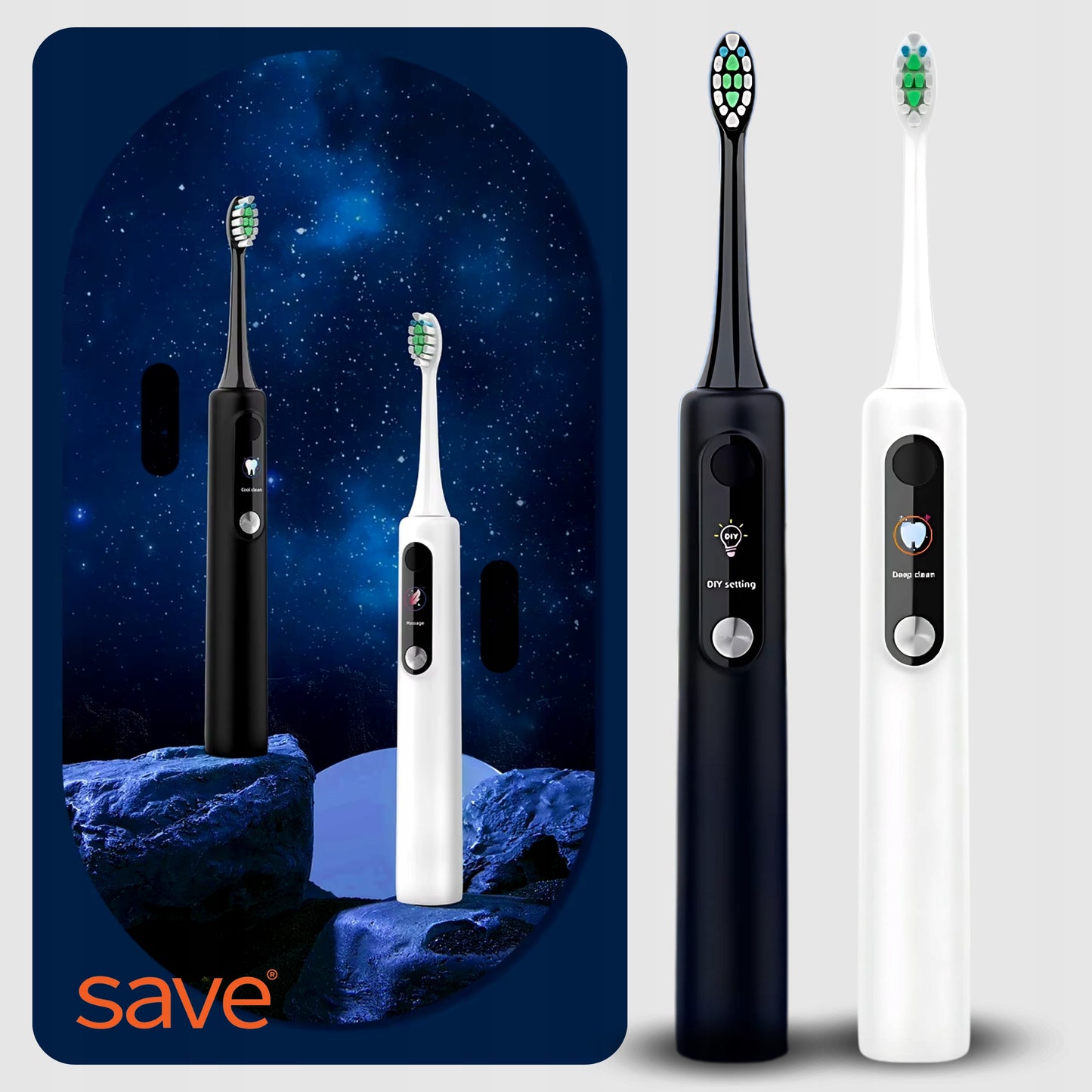 Rinkinys 2x Sonic elektrinis dantų šepetėlis su lenkišku meniu, 6 antgaliai