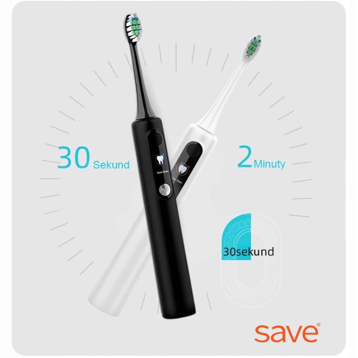 Rinkinys 2x Sonic elektrinis dantų šepetėlis su lenkišku meniu, 6 antgaliai