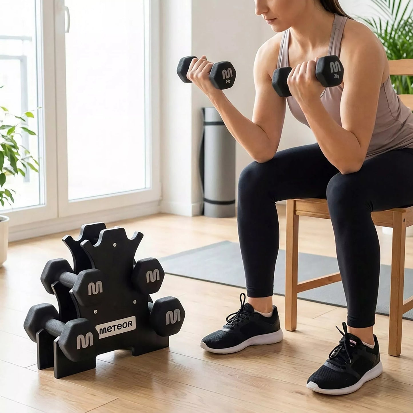 Ketlų rinkinys su stovu 2x3-2-1kg svoriai hanteliai sportui