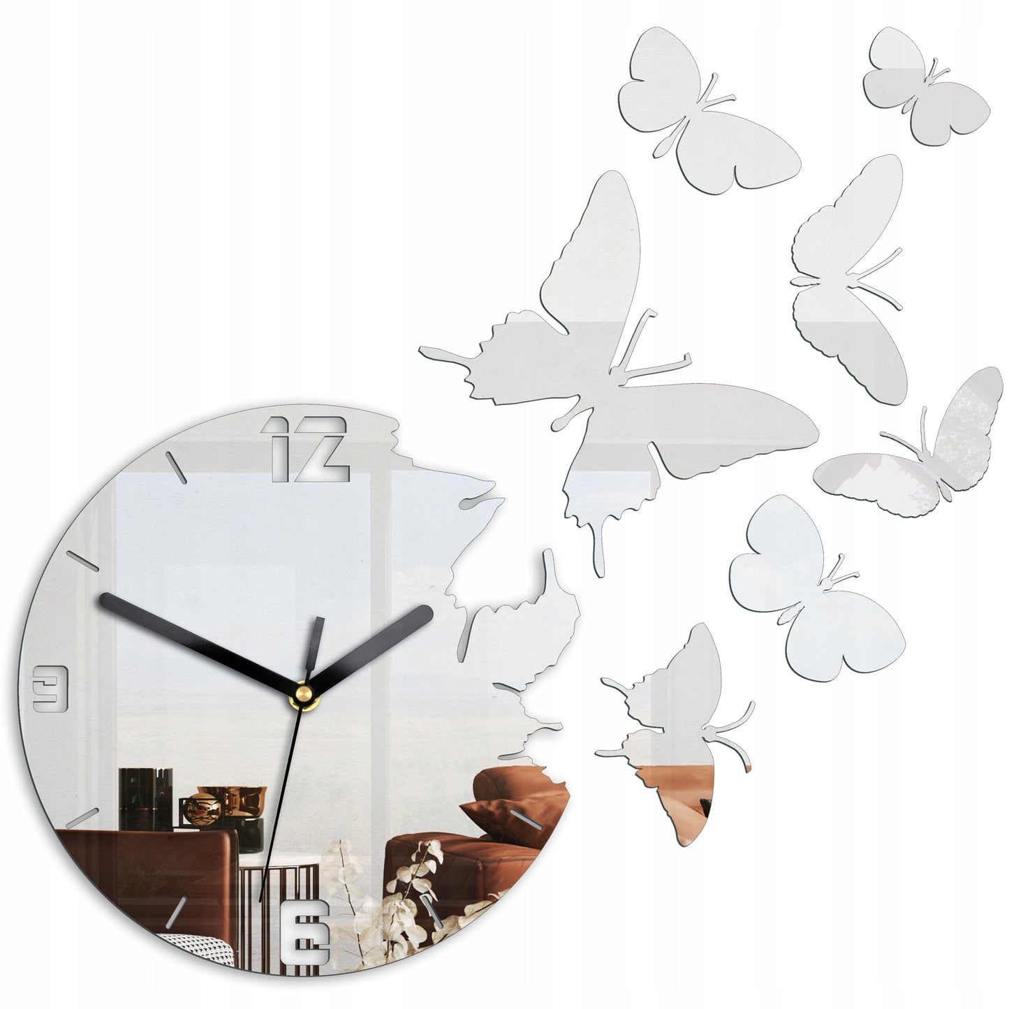 ModernClock sieninis laikrodis - Drugeliai Veidrodis DIY