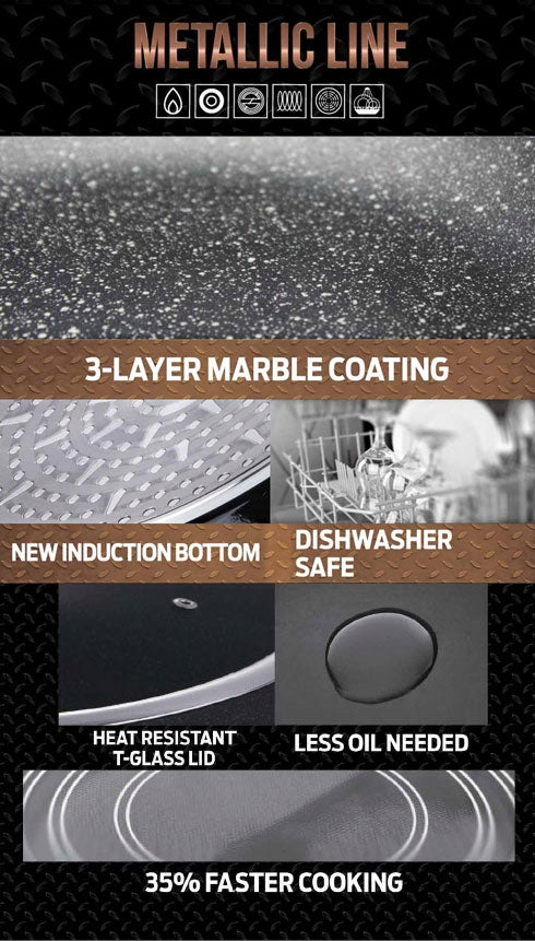 3 granitinės keptuvės 20/24/28cm BERLINGER HAUS Metallic Line Rosegold