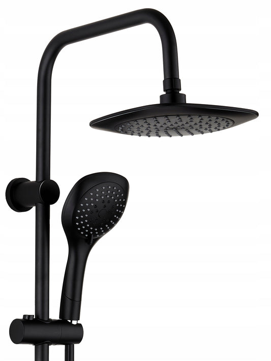 Juodas dušo komplektas su lietaus galvute, 1,5 m, 95 cm, ovalus, ABS