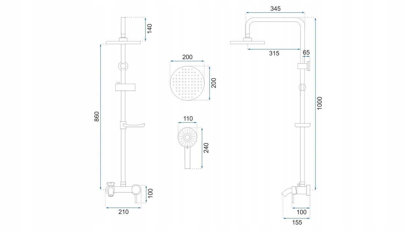 Dušo komplektas LUIS Matinis Juodas BLACK REA