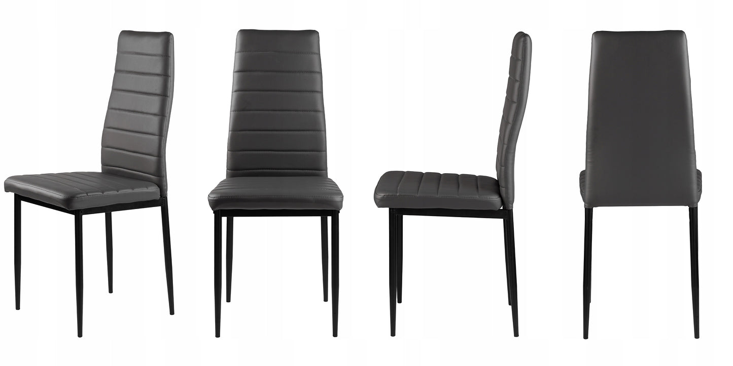 Valgomojo ir svetainės kėdžių komplektas iš eko odos, 4 vnt., su aukštu atlošu, pilkos spalvos