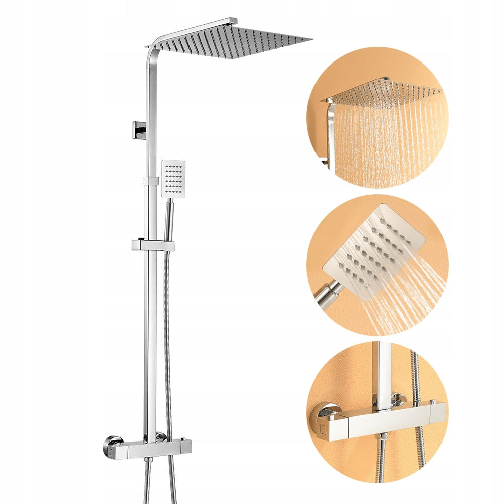 Dušo komplektas su termostatu iš nerūdijančio plieno, reguliuojamas aukštis 96,5–130 cm