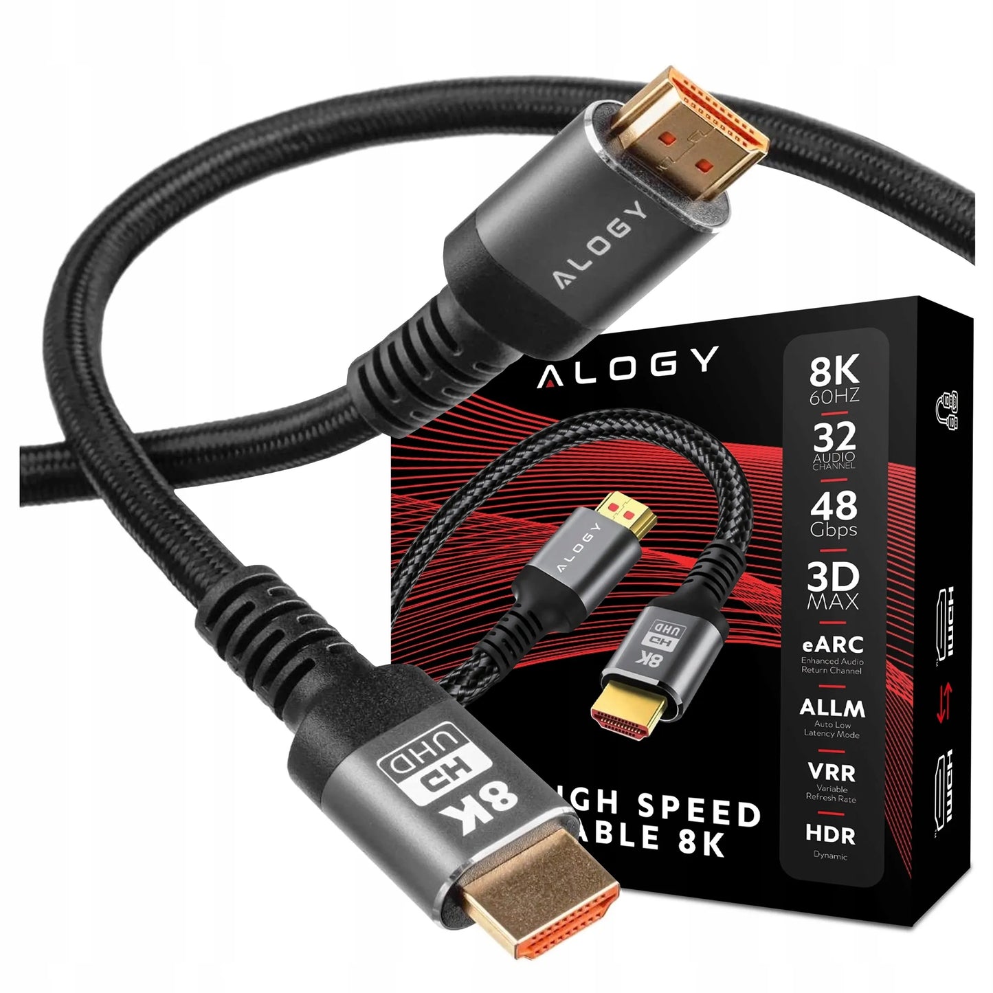 Alogy HDMI 2.1 laidas, itin spartus, 8K 4K eARC, PREMIUM, 10 m