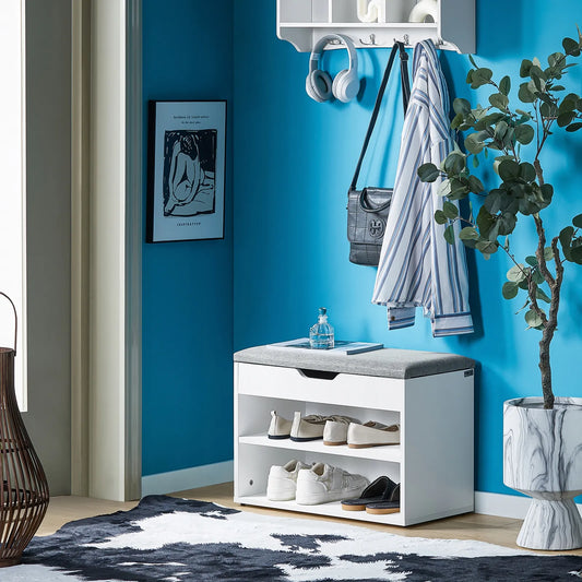 Apmuštas suoliukas batų spintelė su sėdyne ir dėtuve 60cm FSR25-HG