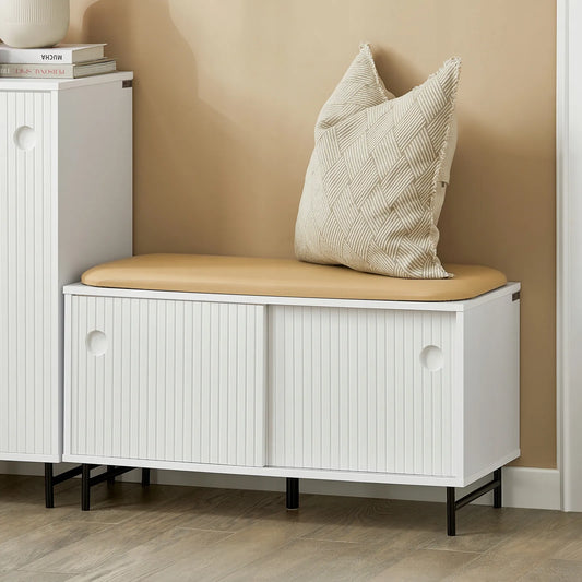 Apmuštas suoliukas batų spintelė su stumdomomis durimis 85x37cm FSR116-W