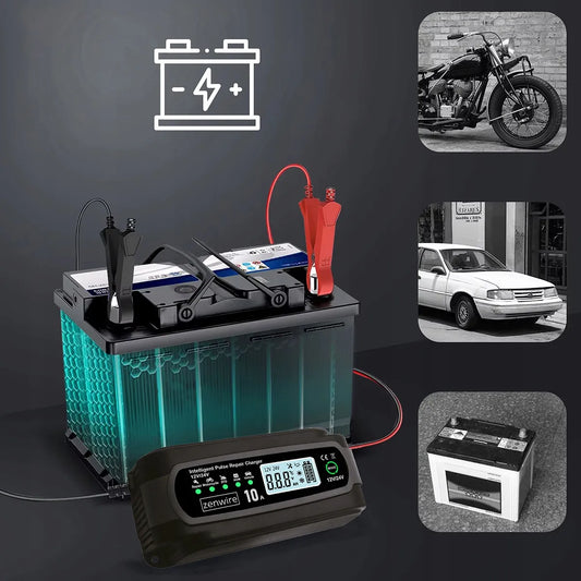 Automobilinis akumuliatorių įkroviklis su remonto funkcija 12V 24V 10A