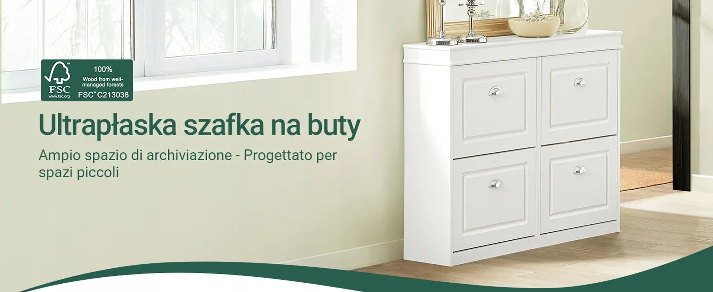 Bata batų spintelė SoBuy FSR79-W balta siaura komoda prieškambariui