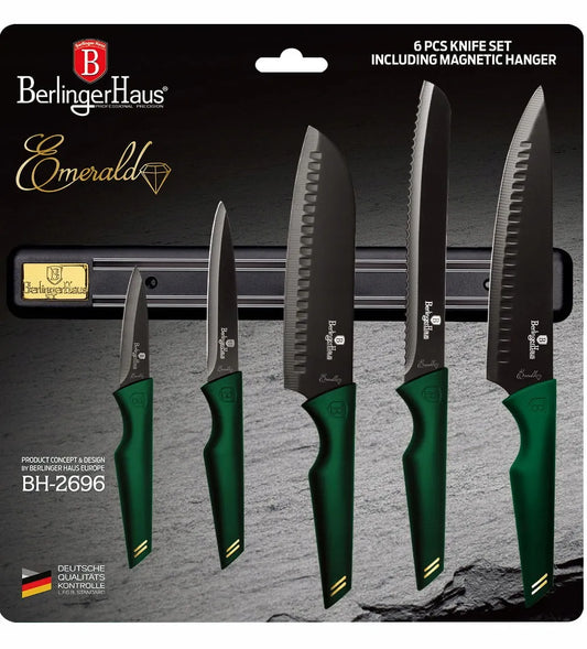 Berlinger Haus Emerald BH-2696 6 dalių peilių rinkinys su magnetiniu laikikliu