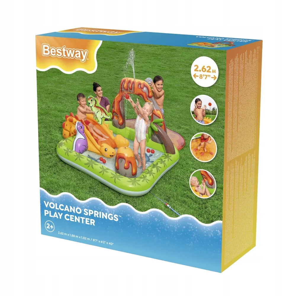 Bestway 53172 pripučiamas vandens žaidimų centras su dinozaurais ir ugnikalniu
