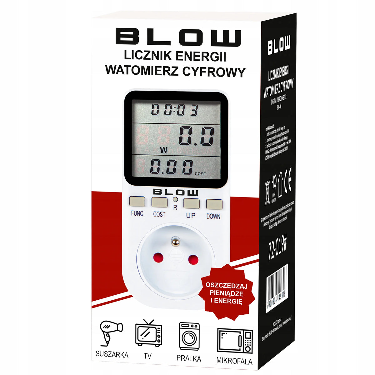 „BLOW“ elektroninis vatmetras, elektros energijos sąnaudų matuoklis ir skaitiklis, voltmetras, 16 A