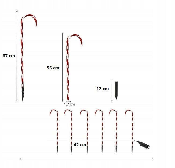 Kalėdinės LED lemputės "Saldainio lazdelės" 6 vnt. Sodo girlianda, papuošalas, dekoracija
