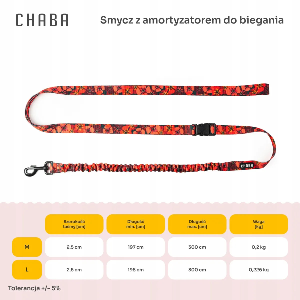 „Chaba Opium“ sportinis pavadėlis su amortizatoriumi ir juosmens diržu, 3 m