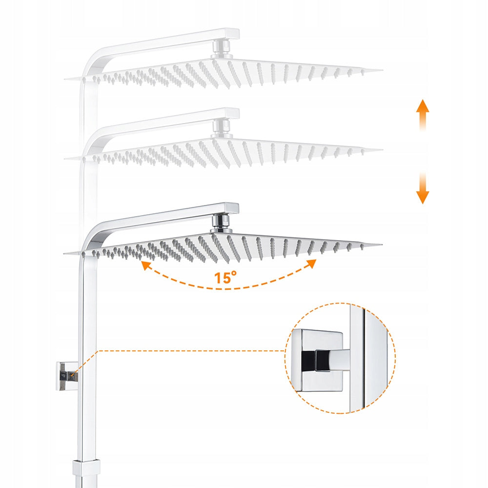 Dušo komplektas su termostatu iš nerūdijančio plieno, reguliuojamas aukštis 96,5–130 cm