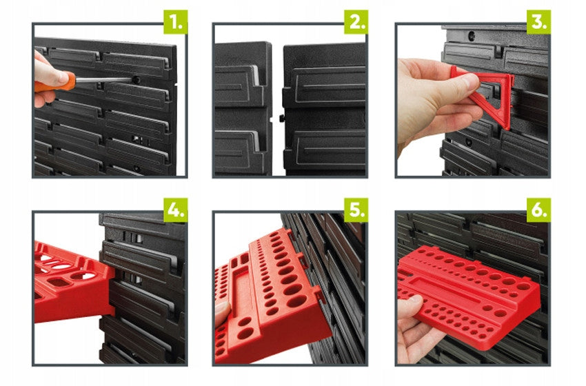 Sienelė įrankių lentyna dirbtuvių 80x80cm + 40 užidaromų dėžučių