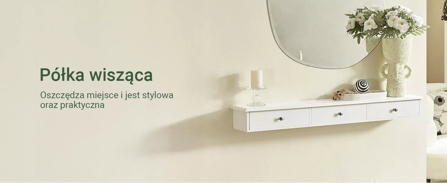 SoBuy Baltos sienos pakabinama lentyna su 3 stalčiais svetainei FRG43-L-W