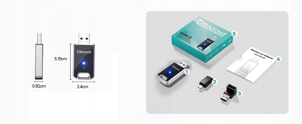 Belaidis Automobilinis Adapteris USB Android Auto Apple CarPlay OTTOCAST