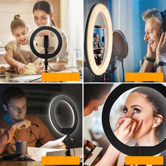 Didelė LED žiedinė lempa su stovu makiažui asmenukėms telefonui