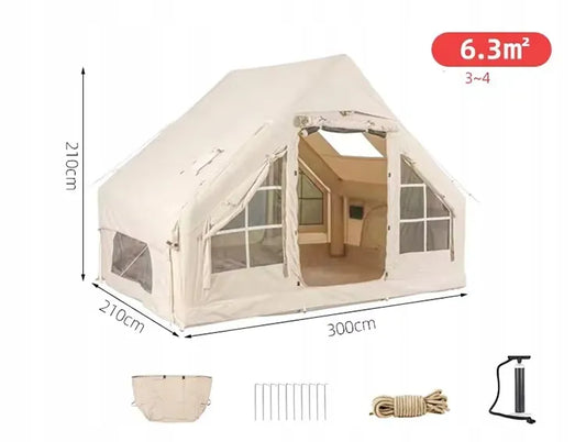 DIDELĖ PRIPUČIAMA KEMPINGO PALAPINĖ 4 ASMENIMS SU POMPA 6.3m2 300x210CM