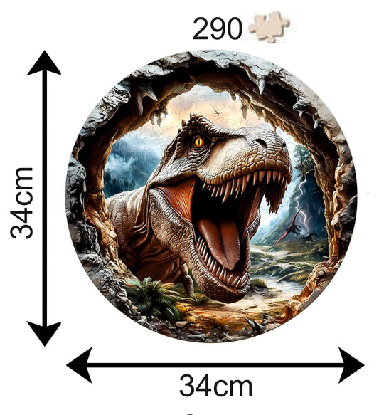 DIDELĖS MEDINĖS DĖLIONĖS 290 ELEMENTŲ MEDINĖJE DĖŽUTĖJE T-REX DINOZAURAS 3D