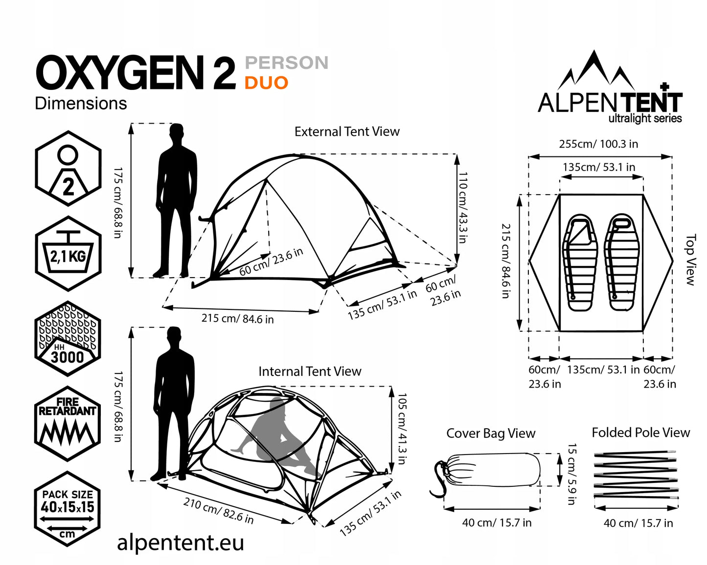 Dvivietė palapinė AlpenTent Oxygen 2 Duo 2,1 kg lengva