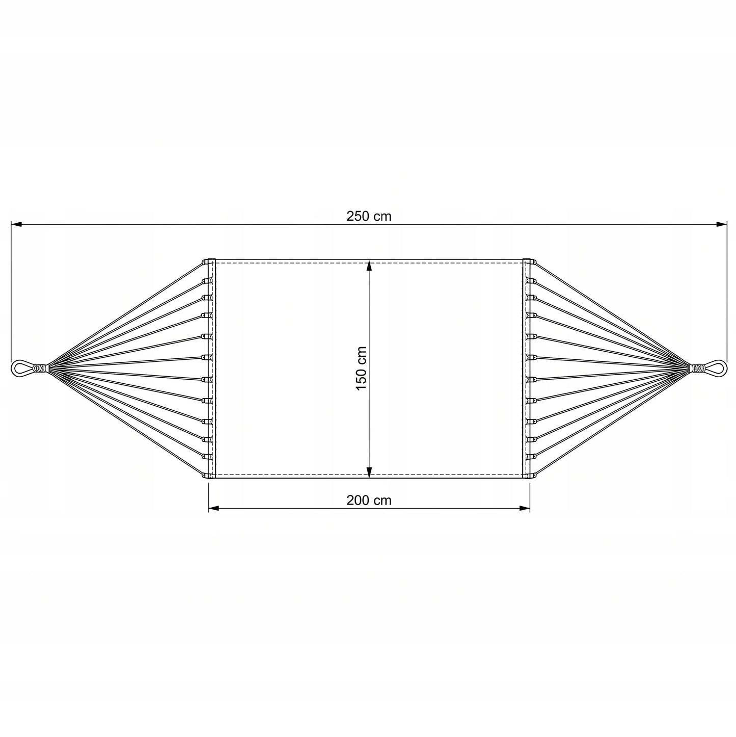 Dvivietis sodo hamakas 250x150cm tvirtas su dėklu ir lynais 200kg