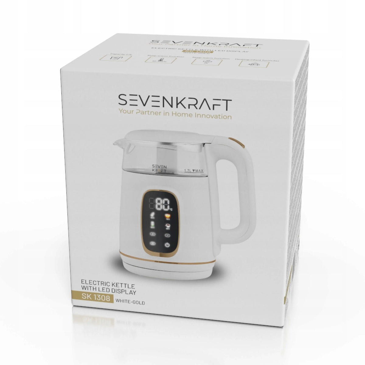 Elektrinis virdulys „Sevenkraft“ SK 1308wg, baltas, su temperatūros reguliavimu, 1,7 l