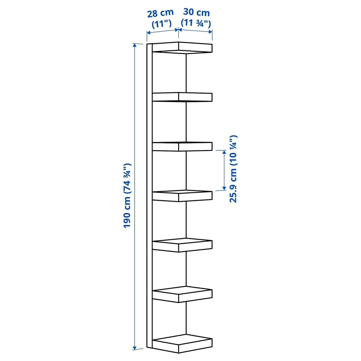 IKEA LACK sieninė lentyna, balta, 30 × 190 cm