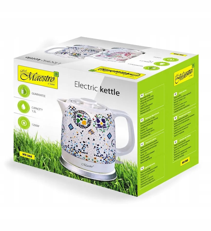 Keraminis elektrinis virdulys Maestro MR-068-MOSAIC, 1,5 l, 1500 W, 360° pasukamas pagrindas